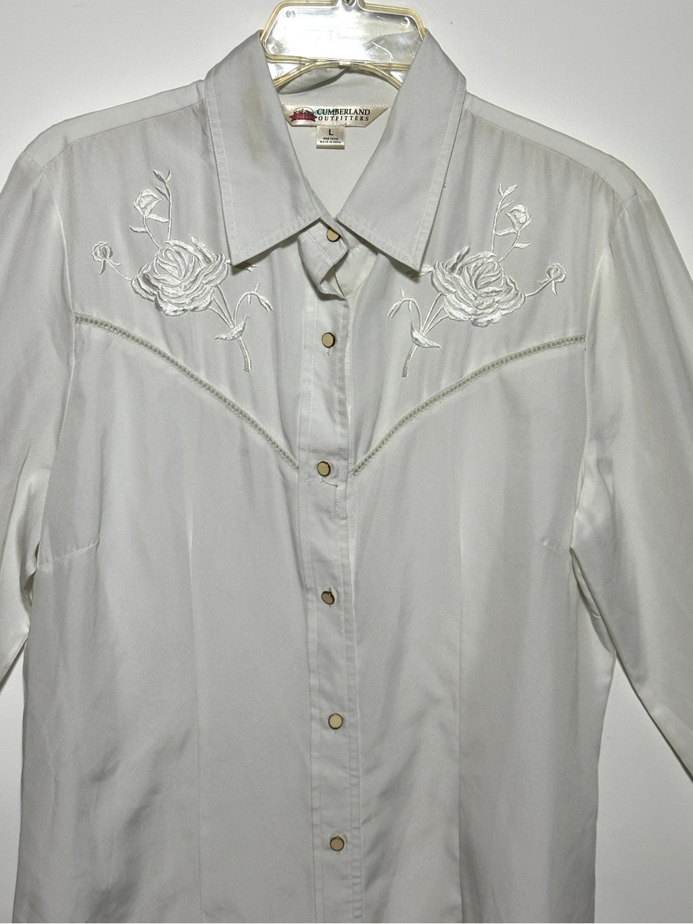 Women's White Rose Embroidered Western Button up Shirt